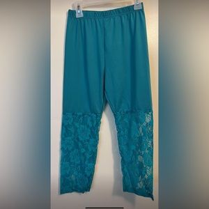 Turquoise Lace Bottom Leggings